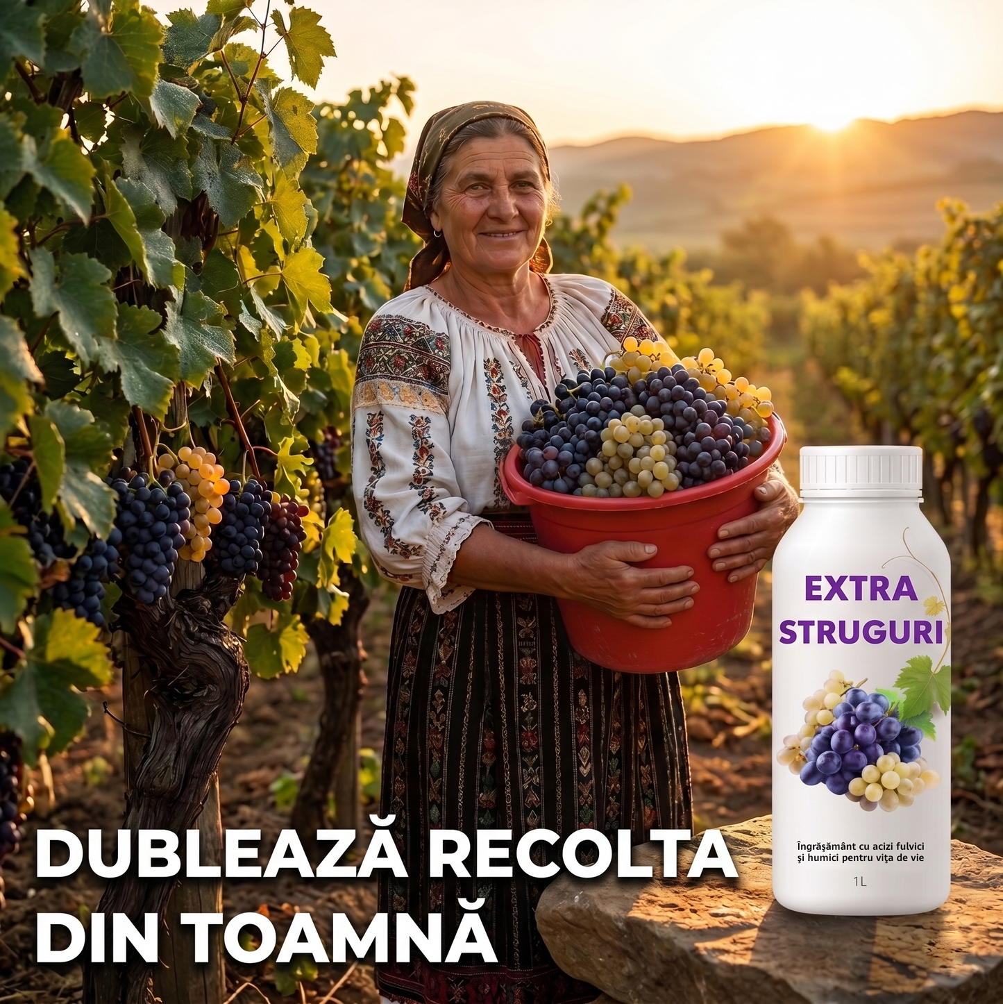EXTRA STRUGURI - BIOSTIMULATOR PENTRU VIȚA DE VIE - ROD RECORD ȘI DULCE - 1 LITRU