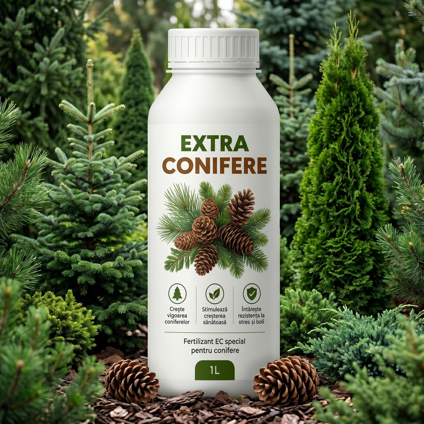 EXTRA CONIFERE - BIOSTIMULATOR PENTRU TUIA, BRAZI, MOLIZI - VERDE INTENS 1 LITRU