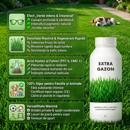 EXTRA GAZON - BIOSTIMULATOR ȘI FERTILIZATOR PENTRU VERDE INTENS 1 LITRU