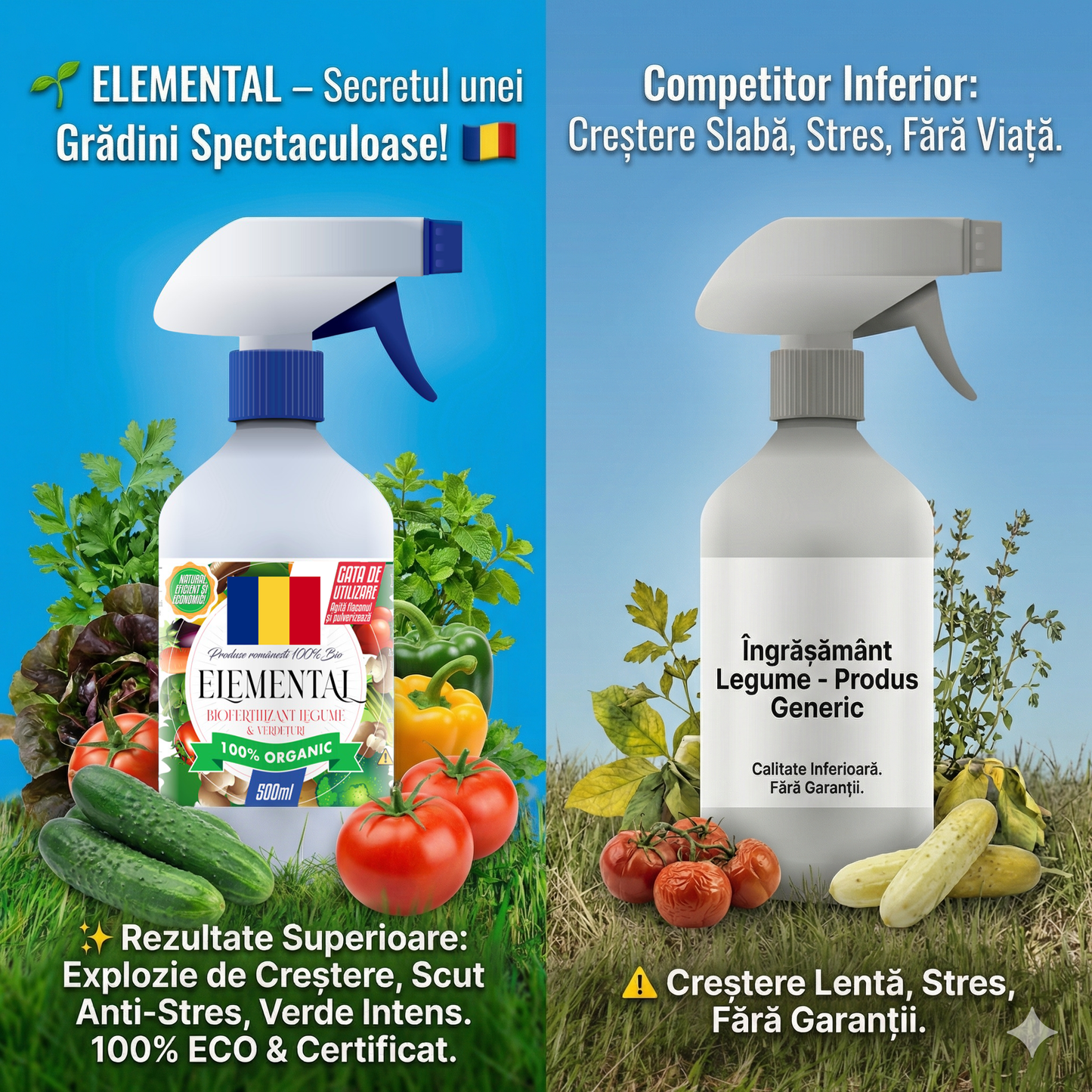 ELEMENTAL - FERTILIZANT DOCTORUL PĂMÂNTULUI GATA DE UTILIZARE PENTRU PLANTE AROMATICE ȘI LEGUME 100% NATURAL - 500 ML