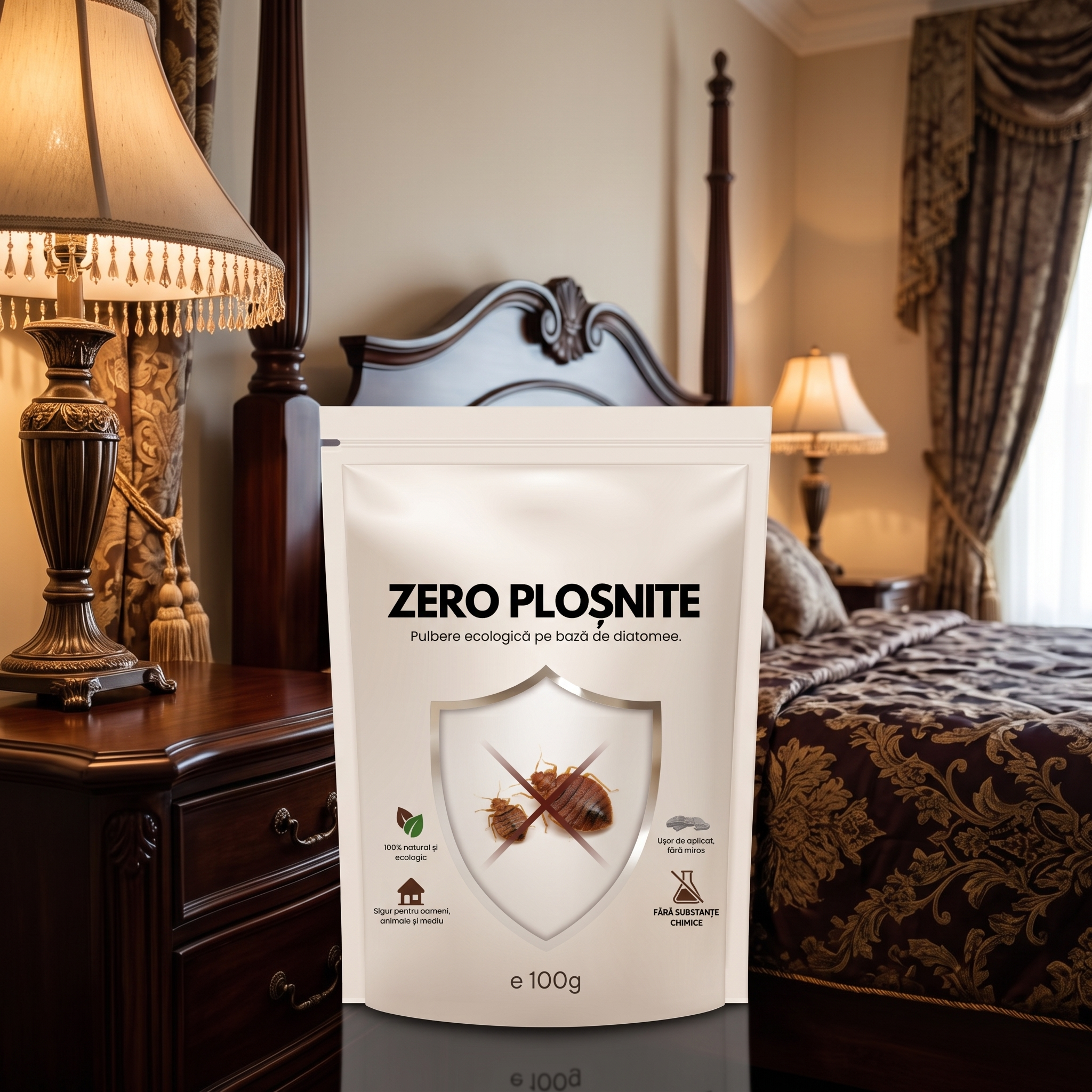 ZERO PLOȘNITE DE PAT - PULBERE MINERALĂ ÎMPOTRIVA PLOȘNIȚELOR DE PAT - 100 GR.