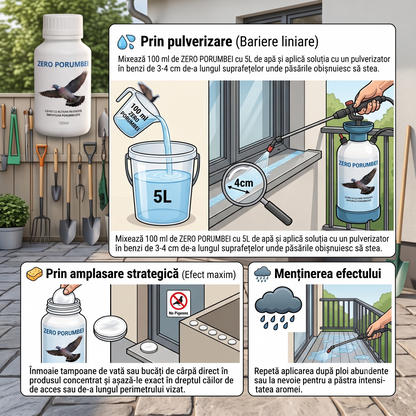 ZERO PORUMBEI - SPERIETOARE LICHIDĂ ÎMPOTRIVA PORUMBEILOR - 100 ML