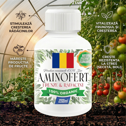 AMINOFERT - DOCTORUL PĂMÂNTULUI - BIOSTIMULATOR PENTRU FRUNZE & RĂDĂCINI 100% BIO 250 ML