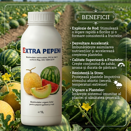 EXTRA PEPENI - BIOSTIMULATOR PENTRU PEPENI VERZI ȘI GALBENI - ROD BOGAT ȘI DULCE 1 LITRU